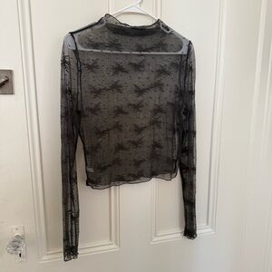 aerie Sheer Embroidered Long-Sleeve Mesh Top
